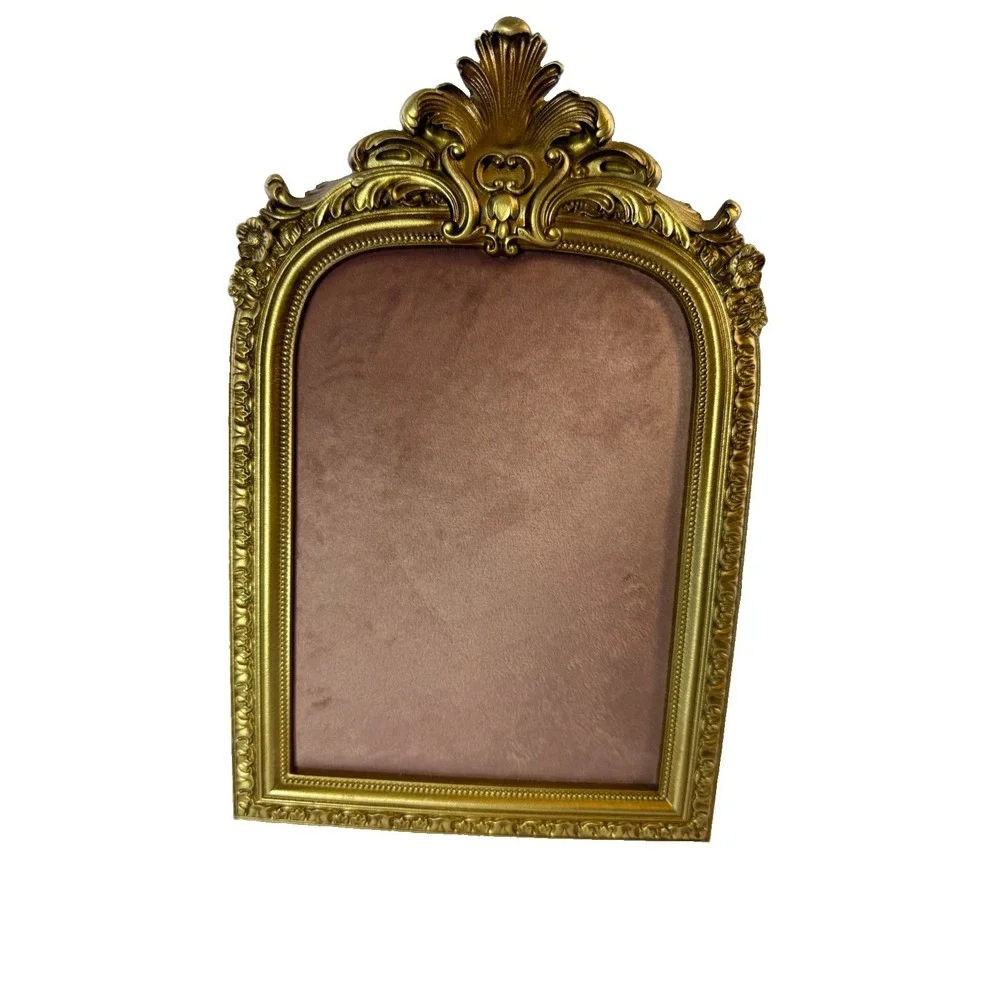 Ornate Gold Filigree Tabletop Jewelry Prop Frame with Pink Velvet Liner